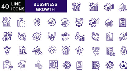 Set of 40 outline icons related to business growth. Linear icon collection. Editable stroke. Vector illustration