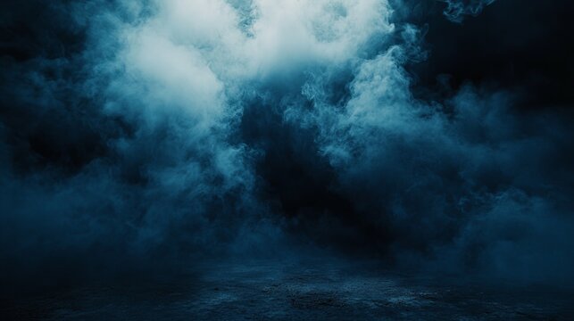 A dark blue sky with smoke and clouds