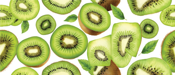 Fototapeta premium Kiwi fruit and slices pattern background3