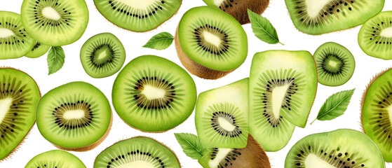 Fototapeta premium Kiwi fruit and slices pattern background3