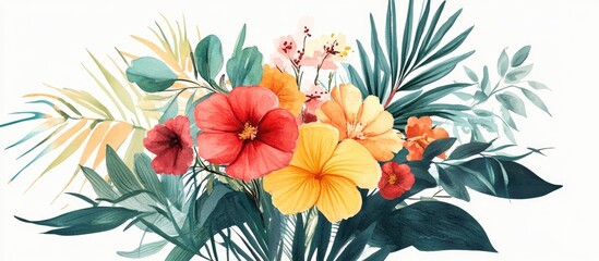 Botanical themed composition featuring a bouquet crafted from isolated watercolor elements Illustration