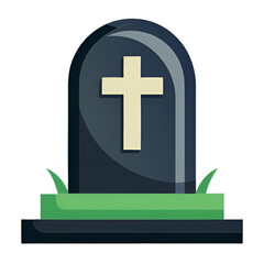 Fototapeta premium A striking black gravestone featuring a prominent white cross elegantly inscribed upon its surface, standing out in solemnity