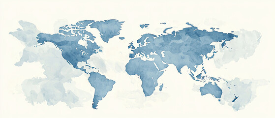 Global business, world map with network connections, watercolor style