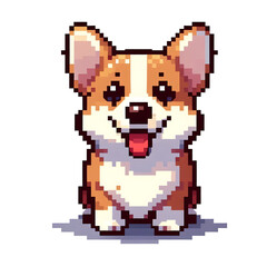 Fototapeta premium 흰 배경, 웰시 코기, 픽셀아트 (White background, Welsh Corgi, pixel art)