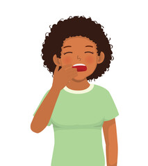 Young African woman feel sleepy yawning