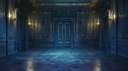 Empty elegant vintage room at night with copy space , ai