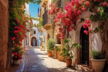 narrow street in european city