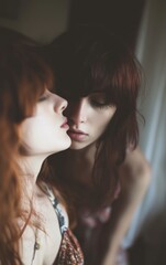 Fototapeta premium Two models are Kissing: A Subtle Moment of Love