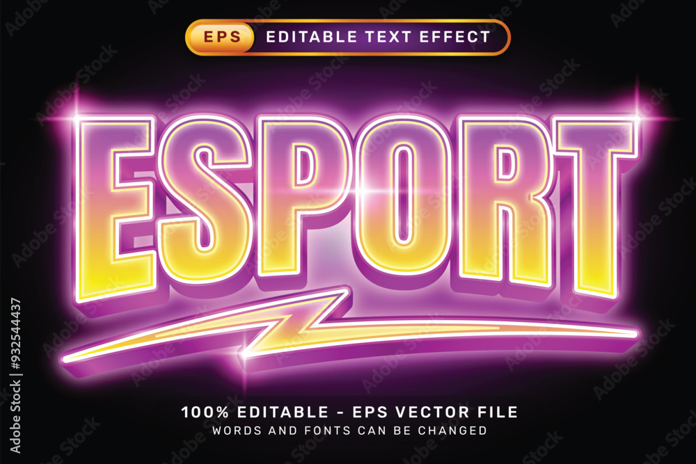 Poster esport 3d text effect and editable text effect with light neon color