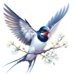 Naklejka premium 흰 배경, 제비, 파스텔 화 (white background, Swallow, Pastel Painting)