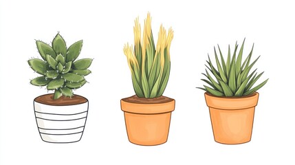 Three potted succulents on a white background
