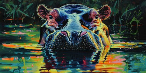 Curious hippopotamus surfacing from the water