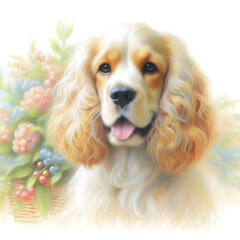 흰 배경, 코커 스파니엘, 파스텔화 (white background, Corker Spaniel, pastel painting)