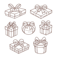 Gift box outline doodle hand drawn vector illustration