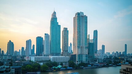 Fototapeta premium New York City Lower Manhattan, Downtown Financial District or Midtown business architecture, United States. High-rise skyscrapers, office buildings, USA. American urban street, real estate, realty