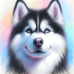 흰 배경, 허스키, 파스텔화 (White background, husky, pastel painting)
