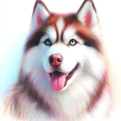 흰 배경, 허스키, 파스텔화 (White background, husky, pastel painting)