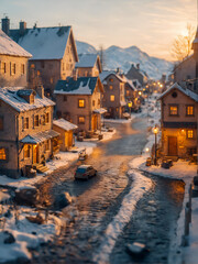 Fototapeta premium winter mountain side village diorama