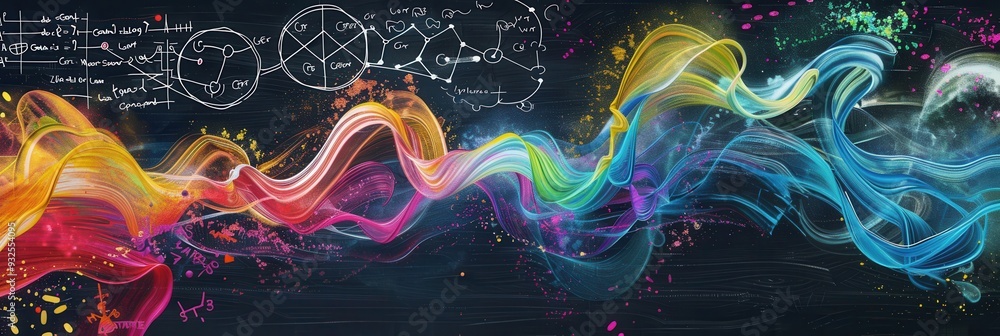 Fototapete vibrant chalk strokes create beautiful waves, while scientific formulas and diagrams blend seamlessl