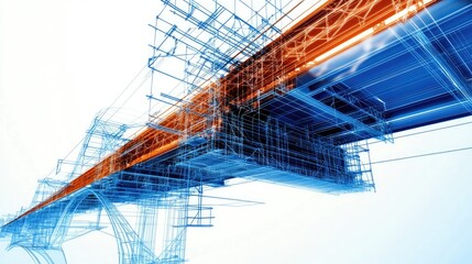 Obraz premium Abstract 3D illustration of a futuristic bridge design with glowing elements and intricate wireframe details, symbolizing technology.