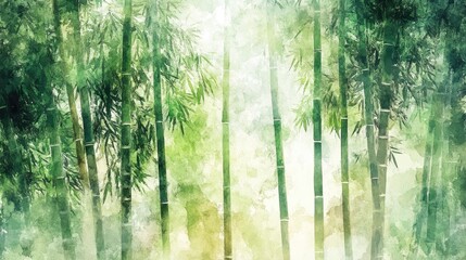 Fototapeta premium Bamboo forest depicted with a watercolor painting effect