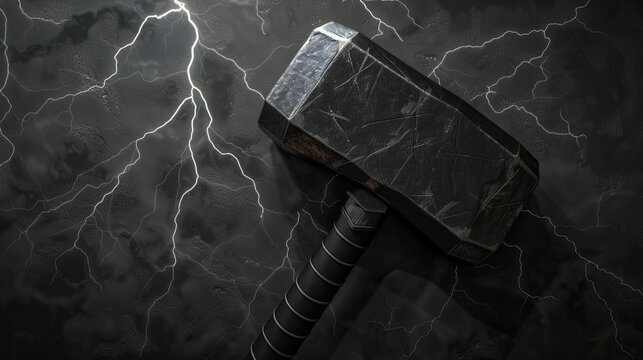 A Black Hammer with a Lightning Pattern Background