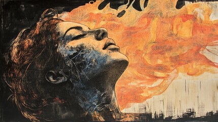 Art Study series Experimental canvas combining woodcut and watercolor techniques to explore the expression of internal drama art poetry and spirituality