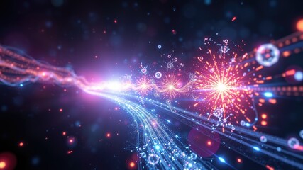 Obraz premium Quantum particles, Quantum Energy Teleportation, moving matter or energy from one place to another without crossing