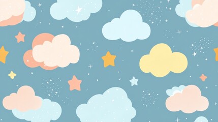 Cute Cloud and Star Seamless Pattern
