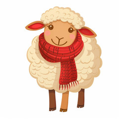 A sheep with a scarf isolated white background,2d flat vector
