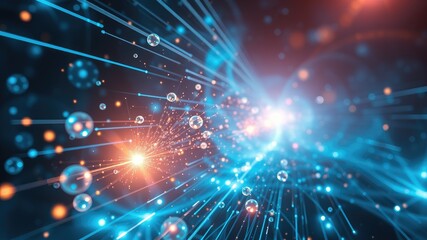 Obraz premium Quantum particles, Quantum Energy Teleportation, moving matter or energy from one place to another without crossing