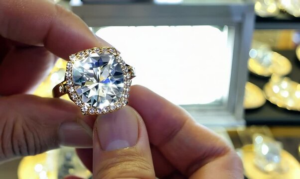 Close-Up of a Jeweler Examining a Diamond Ring in a Pawn Shop