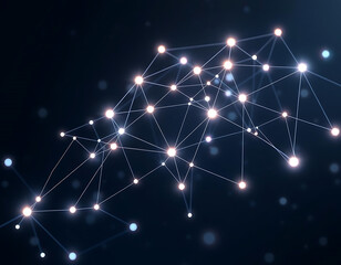 Fototapeta premium 3D Floating Network of Interconnected Nodes and Lines, Illuminated by Soft Glows Against a Dark, Digital-Style Background