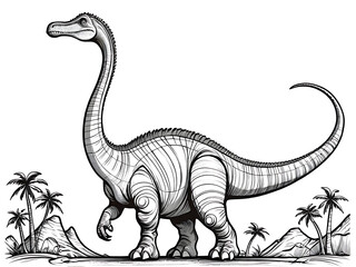 Detailed Line Art of a Brachiosaurus Resembling a Pencil Shaving, Merging Creative Design with Majestic Dinosaur Features