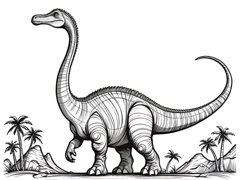 recommend clip art: Detailed Line Art of a Brachiosaurus Resembling a Pencil Shaving, Merging Creative Design with Majestic Dinosaur Features