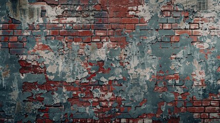 Empty Old Brick Wall Texture. Painted Distressed Wall Surface. Grungy Wide Brickwall. Grunge Red Stonewall Background. Shabby Building Facade With Damaged Plaster. Abstract Web Banner. Copy Space , ai