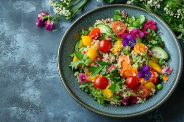 Quinoa Salad with Vegetables, Herbs, and Edible Flowers