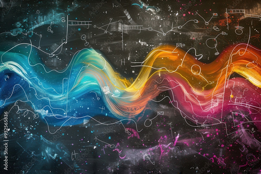 Fototapete vibrant chalk waves blend with scientific diagrams, creating an engaging educational backdrop filled