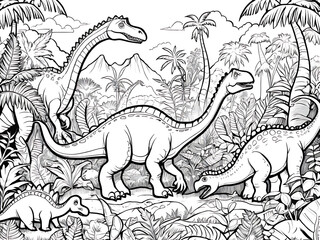 Jurassic Jungle with Playful Baby Dinosaurs and Ferns