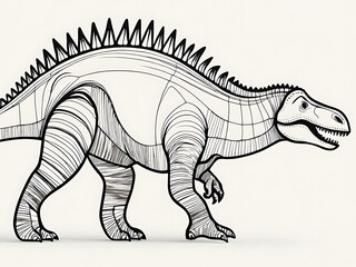 Minimalist Line Art of an Iguanodon Resembling a Pencil Shaving, Representing Artistic Fluidity and Dinosaur Dynamics