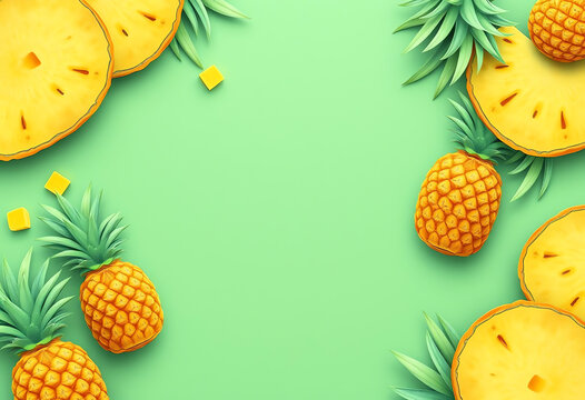 Fresh pineapple fruit background with copy space illustration