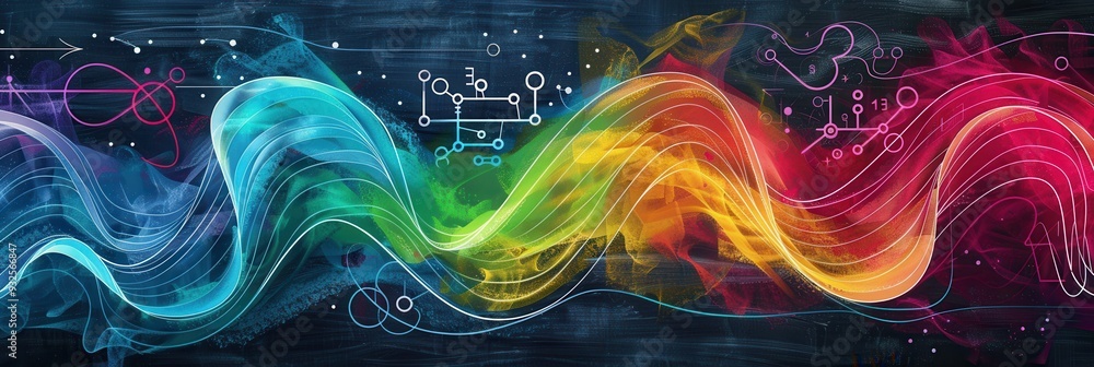 Aufkleber colorful, sweeping chalk strokes blend with scientific formulas and diagrams on a vibrant chalkboard