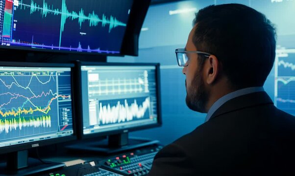 Technician Operating Seismic Equipment in Control Room