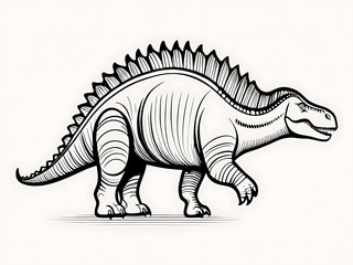 Fototapeta premium Refined Line Art of an Iguanodon Crafted Like a Pencil Shaving, Combining Artistic Simplicity with Dinosaur Dynamics