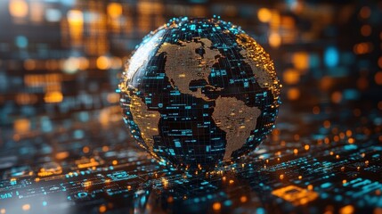 Digital Globe with Circuit Board Background   Global Network  Technology  Data