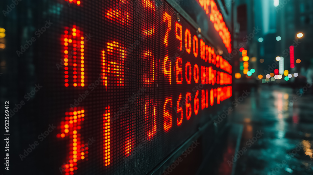 Poster a large screen with red numbers and a black background