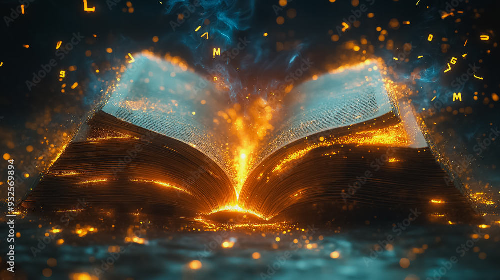 Aufkleber a book is open to a page with letters and numbers on it. the letters and numbers are glowing in the 