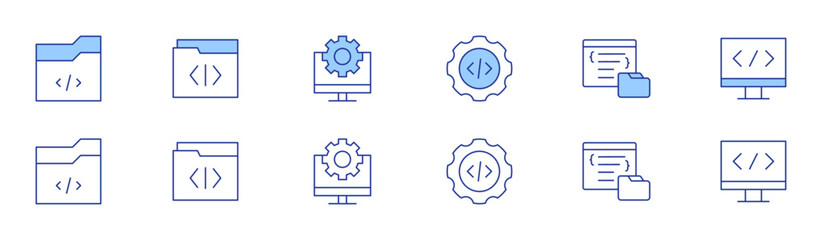 Programming icon set in two styles, Duotone and Thin Line style. Editable stroke. programming, coding, folder, computer