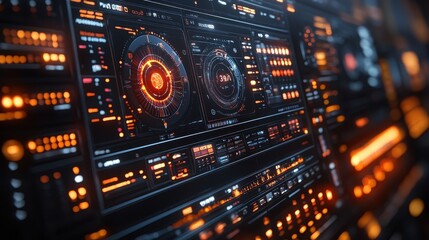 Fototapeta premium Futuristic Interface with Glowing Orange and Blue Lights