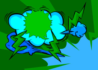 Cartoon green and blue comic book background. Retro vector comics pop art design.